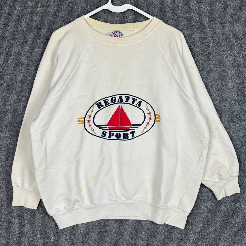 Vintage Regatta Sport‎ Sail Boat Sweatshirt Women's L White Crewneck